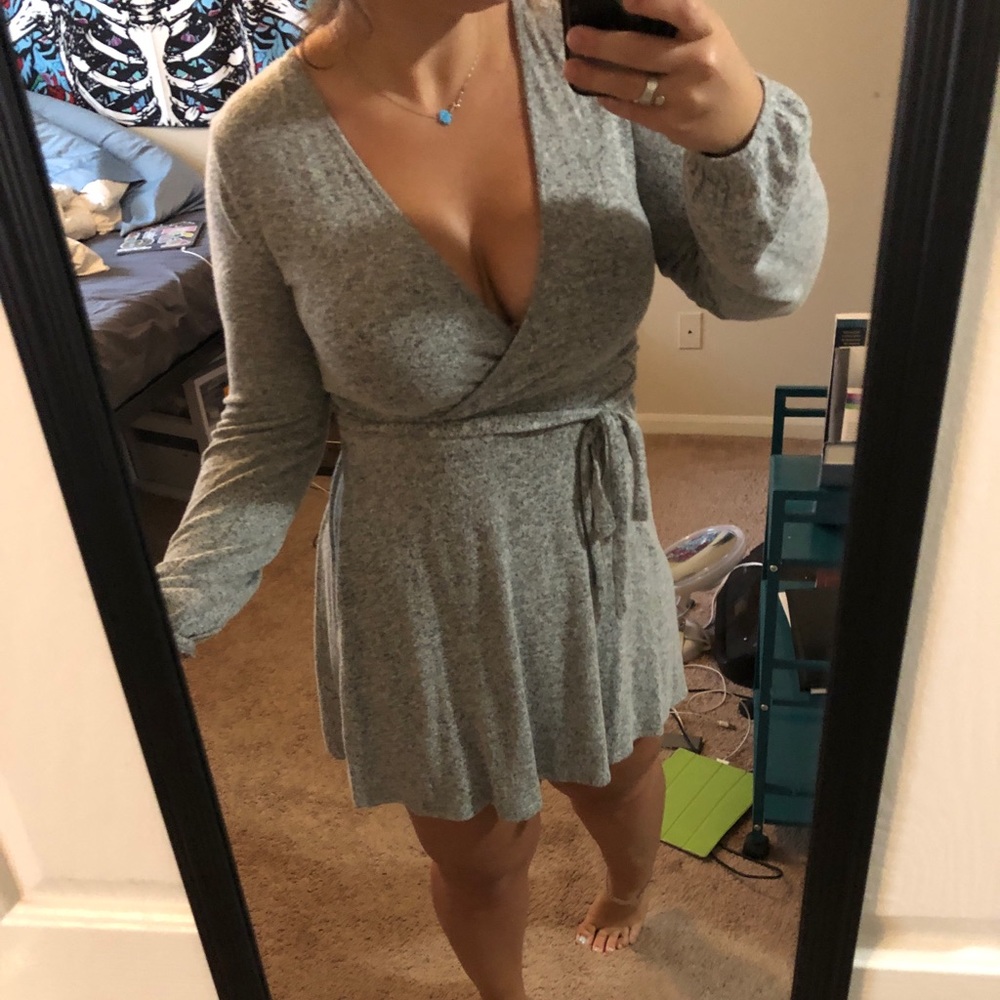 Grey Super Soft Cross Front Dress